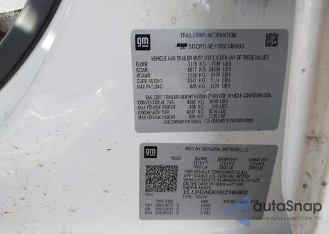 2024 Chevrolet Silverado 1500 4Wd Standard Bed Wt z USA, uszkodzony, nr VIN 1GCPDAEK0RZ346903